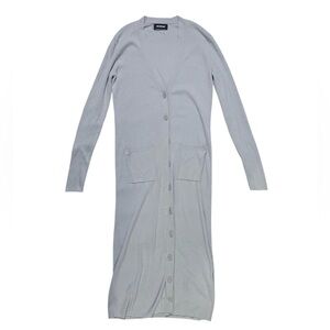 NAADAM Ribbed Silk/Cashmere Blended Long Cardigan Dress - Light Blue/Gray Small